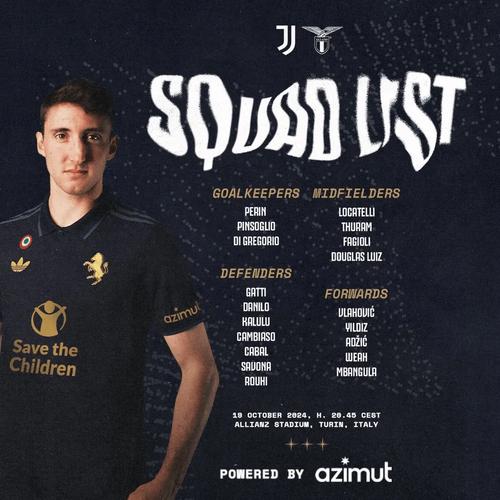 尤文对阵拉齐奥首发阵容出炉:伊尔迪兹、戴维联手锋线