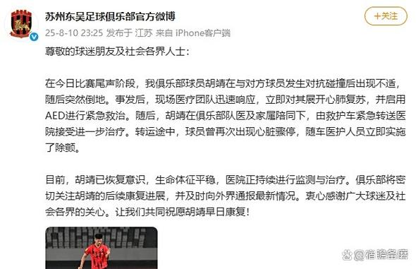 胡靖因心脏骤停结束生涯 现担任苏州东吴预备队助理教练